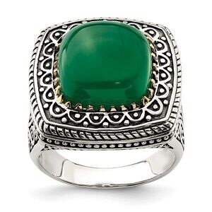 925 Sterling Silver Genuine Fine Jewelry w/14k Green Onyx Ring